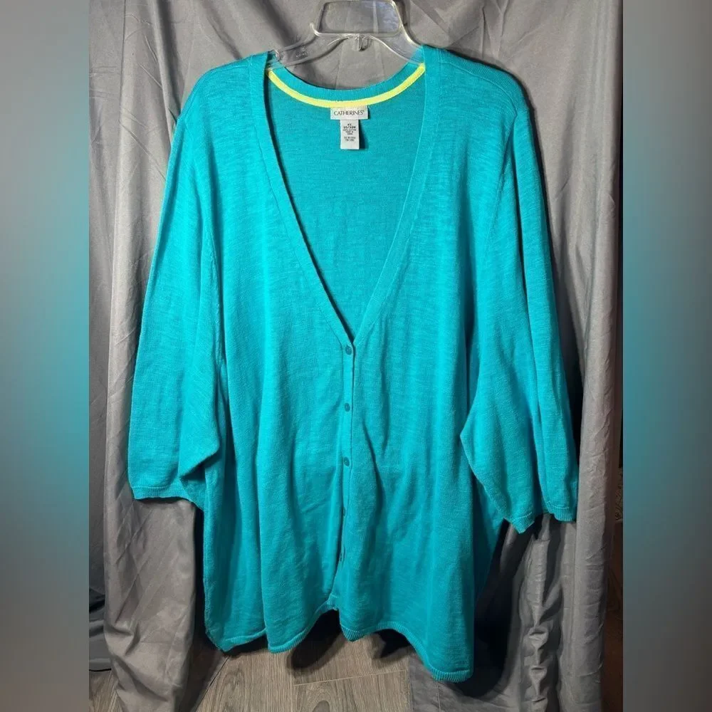 Catherines Turquoise Button-Front V-Neck Sweater Cardigan EPC